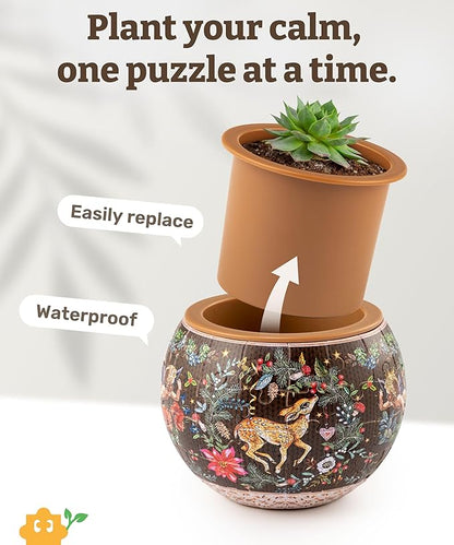 PieceRelax 3D Puzzle Planter 80 Pieces - Deer Carol, Unique Christmas Home Decor Flower Pots for Indoor Cactus, Succulents Pots [K1130]