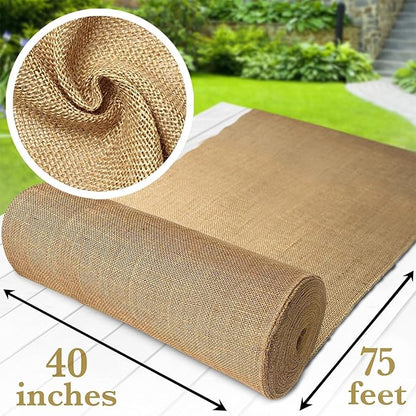 40" x75 Feet Gardening Burlap Fabric Roll - Burlap Tree Wrap, Weed Barrier, Erosion Control, Aisle Runner, Multipurpose Natural Jute Fabric, High Density Material
