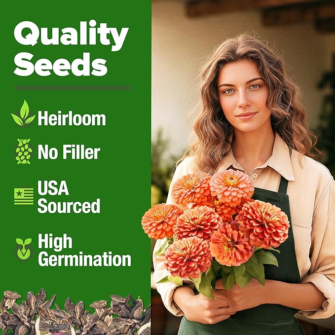 HOME GROWN Coral Zinnia Seeds (1g) – 300 Zinnia elegans Annual Flower Seeds for Planting Outdoors – Heat Tolerant Easy Summer Flowers to Plant – Herb Seed Companion for Pollinator Garden Beds for 2026