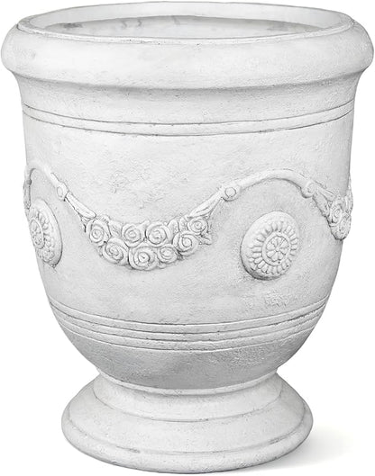 Planters for Indoor & Outdoor Plants, 16.5 Inch Large Magnesium Oxide Urn Planter with Drainage Hole, Decorative Unique Garden Plant Pots for Front Porch & Home Decor, Lightweight, White