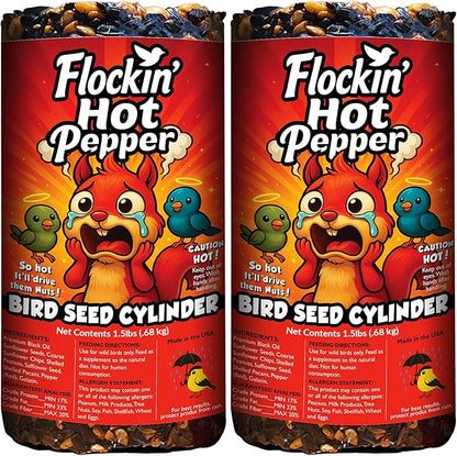 Hot Pepper Bird Seed Cylinders with Hole – Squirrel Proof Bird Seed Spicy – Perfect for Cardinals, Woodpeckers, Finches, Blue Jay & More – Wild Birdseed with No Filler – USA Made (6" x 7.75") 2pk