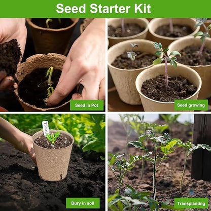 65 Pcs Organic Peat Pots, 4 Inch Nursery Pot Set, Round Plant Seedling Pots with Drainage Holes, Small Seed Starting Starter Tray Bulk, Garden Germination Container with 65 Plant Labels