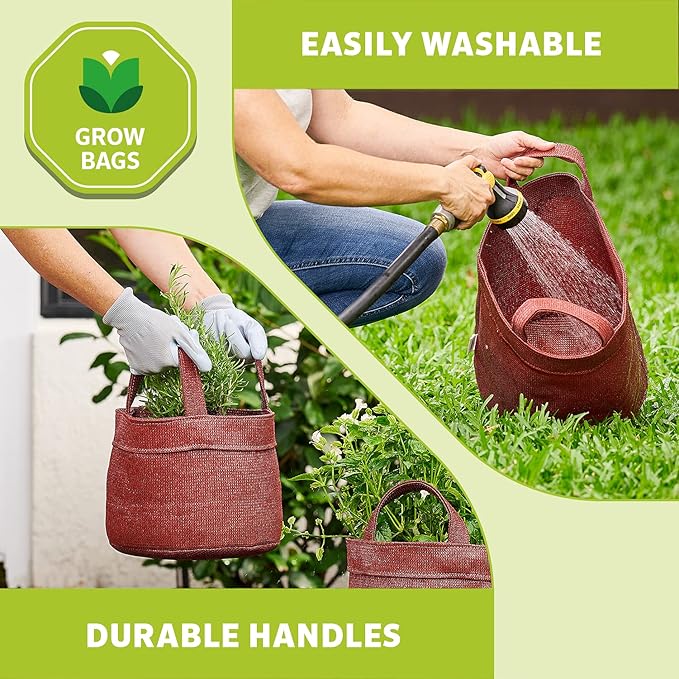 Coolaroo 4-Pack 10 Gallon Heavy Duty Plant/Vegetable/Fruit/Flower Breathable Fabric Grow Planter Pot Bags with Handles, Brick