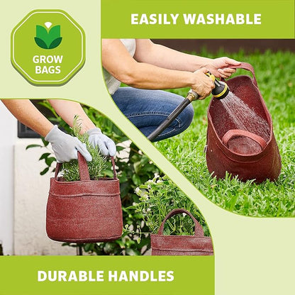 Coolaroo 4-Pack 10 Gallon Heavy Duty Plant/Vegetable/Fruit/Flower Breathable Fabric Grow Planter Pot Bags with Handles, Brick