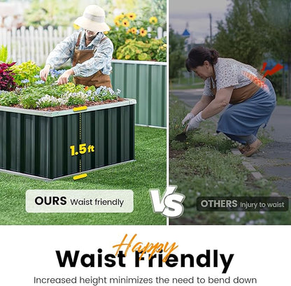 KING BIRD Galvanized Raised Garden Bed with 2 Installation Methods for DIY, 101" x 36" x 18" Heightened Planter Kit Box Outdoor for Deep-Rooted Vegetables, Flowers, Dark Grey