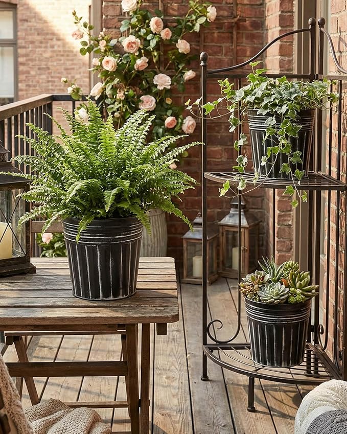 vensovo 6 Inch Black Metal Rustic Flower Pots - 6Pcs Galvanized Planters with Drainage Hole and Rubber Plug, Rustproof Metal Bucket Plant Pots Farmhouse Vintage Style for Decor