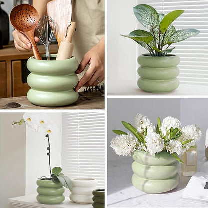 Boho 6.5 Inch Modern Ceramic Plant Pot - Green Glaze Succulent Planter with Drainage Holes, Cute Bubble Porcelain for Indoor Herbs, Snake Plants, and Home Decor