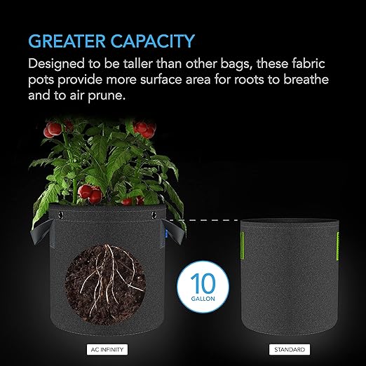 AC Infinity 10-Gallon Fabric Pots & Self-Watering Base XL Bundle – 5 Heavy-Duty Grow Bags with 4 Extra Large Auto-Irrigation Water Delivery Saucers for Indoor Tents, Greenhouses, and Gardens