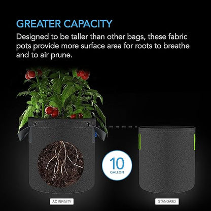 AC Infinity 10-Gallon Fabric Pots & Self-Watering Base XL Bundle – 5 Heavy-Duty Grow Bags with 4 Extra Large Auto-Irrigation Water Delivery Saucers for Indoor Tents, Greenhouses, and Gardens
