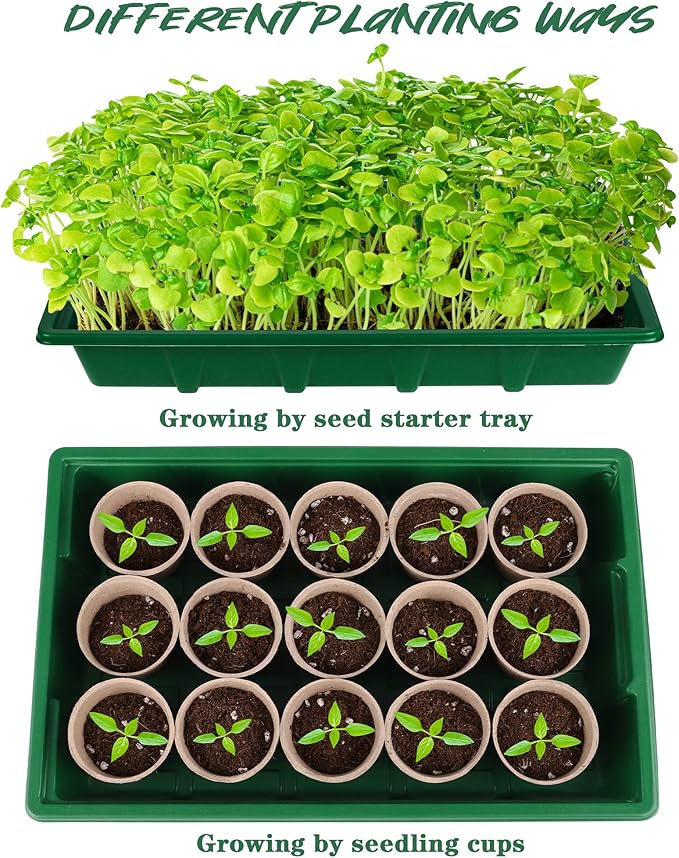 4 Pack Seed Starter Tray Set Plants Growing Trays Peat Pots for Seedlings with Seed Starter Pots, Plastic Germination Tray, Plant Labels, Tool for Flower Vegetable Planting, Green