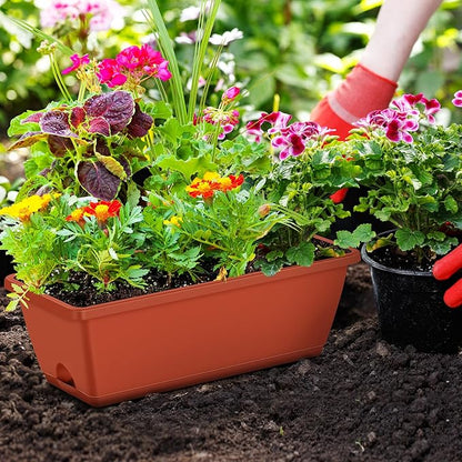 CADUKE Railing Planter Boxes Deck 2 Pack Railing Flower Box with Adjustable Bracket 17 Inch Window Boxes Rectangle Window Deck Hanging Planters Boxes for Outdoor Patio, Red