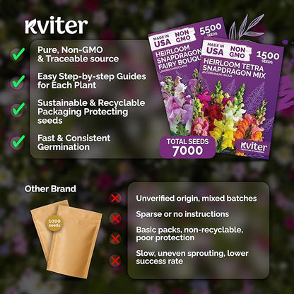 1500 Mix Tetra Snapdragon Seeds (Antirrhinum Majus) & 5500 Mix Dwarf Fairy Bouquet Snapdragon Seeds (Linaria Maroccana) – Heirloom & Organic Flower Garden Seeds, Cut Flower Seeds for Planting