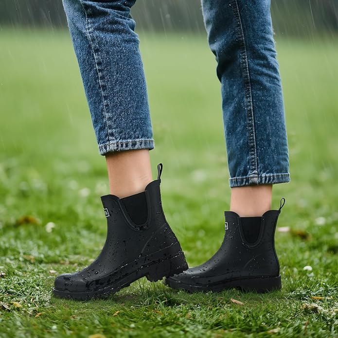 HISEA Ankle Rain Boots for Women Waterproof Chelsea Short Rubber Garden Shoes for Ladies Lightweight Fashion