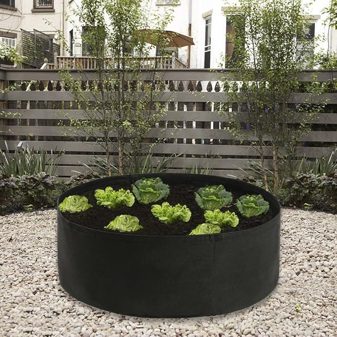 Round Fabric Garden Plant Bed,50 Gallon Garden Fabric Grow Bag,Garden Vegetable Bed Planting Container Planter for Plants, Flowers, Vegetables (Black, 15 Gallon)
