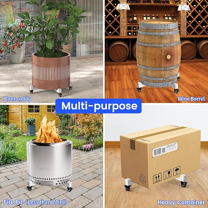 Plant Caddy with Wheels, Adjustable 14in to 21inch Heavy Duty Rolling Plant Dolly, Metal Plant Stand with 4 Lockable Caster Wheels, for Indoor Outdoor Pots Planter, Holds Up to 500 Lbs, White