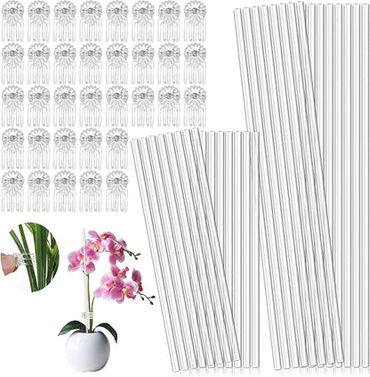 60 Pcs Clear Acrylic Plant Support Stakes with 60 Clips 15.8 & 11 Inch Reusable Plant Holder Stick Garden Stakes for Indoor Outdoor Potted Plants, Orchids, Tomatoes, Flowers