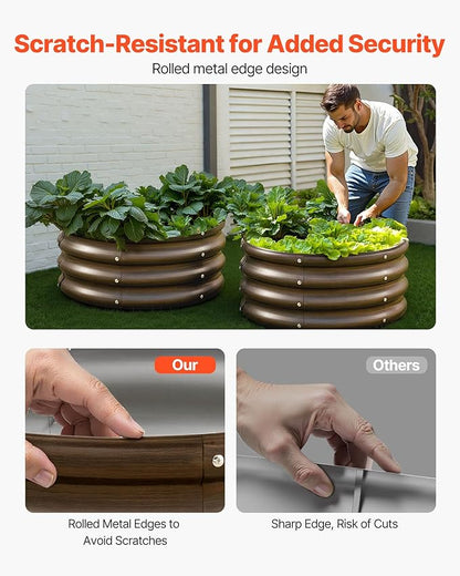 VEVOR 3 Pcs 2x2x1ft Round Galvanized Raised Garden Bed Kit, Outdoor Metal Raised Beds for Gardening Vegetables, Easy Assembly Garden Planter Box for Flowers Fruits with Open Base