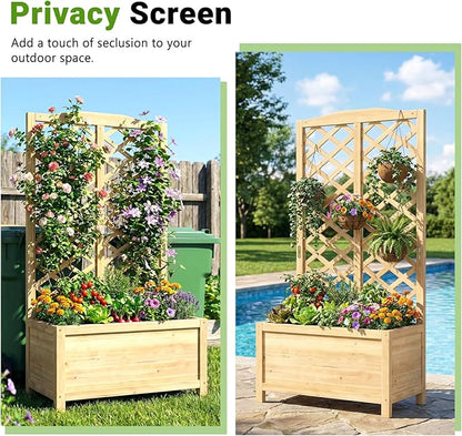 DoCred 2PCS 30" L x 16" W x 59" H Raised Garden Bed, Freestanding Elevated Planter Box with Trellis for Climbing Plants, Outdoor Wooden Privacy Screen with Garden Box for Backyard Patio Balcony Decor