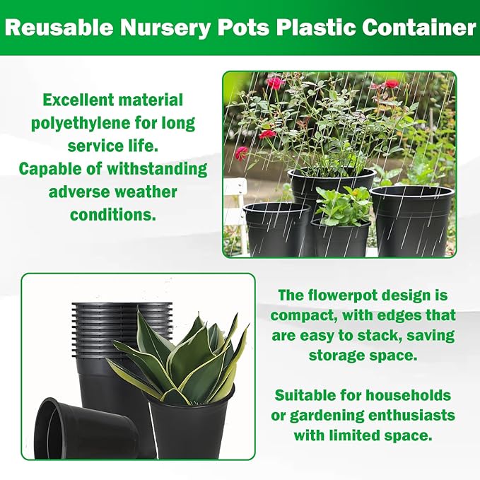 Short 5 Gallon Pot for Plants, Sturdy Plastic Planter Pots with Drainage Holes, Large Plastic Planters, for Seedlings, Succulents