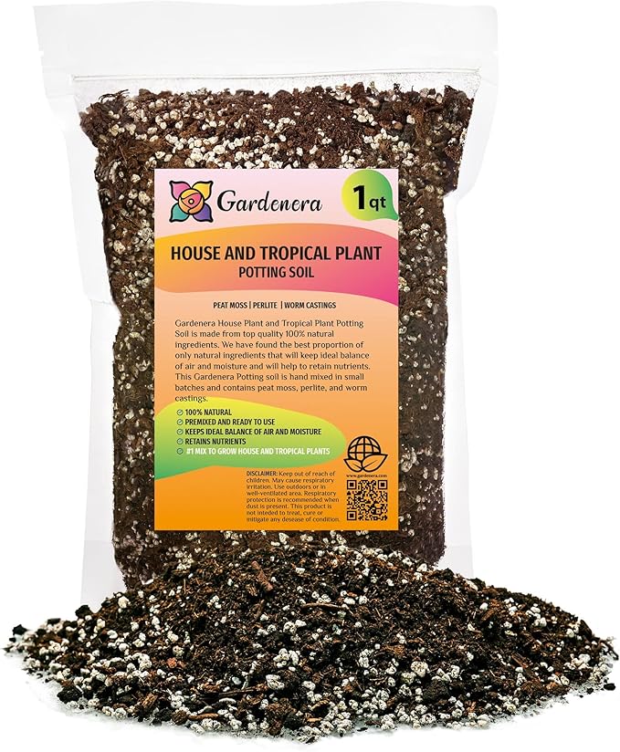Gardenera Premium House Plant and Tropical Plant Potting Soil - Re-Potting Soil for All Types of Indoor House Plants - 1 Quart
