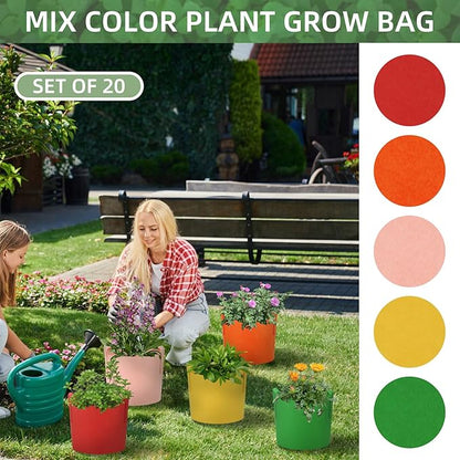 20 Pack 10 Gallon Grow Bags, Colorful Potato Plant Grow Bags with Handles, Nonwoven Fabric Garden Pots for Vegetable Fruit Flowers Herbs Tomato Potato Growing (10 Gal)