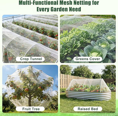 FEED GARDEN Garden Netting 8x10FT Ultra-Fine Mesh PE Cover for Vegetables Fruits Garden Row Cover Raised Bed Durable Protection from Birds Animals