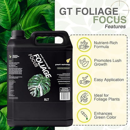 Growth Technology GT Foliage Focus – Liquid Indoor Plant Food Nutrient for Houseplants, Tropical Plants, Aroids, Ferns & Palms – Concentrated Formula for Vibrant Leaves & Dense Foliage – 5 Liters