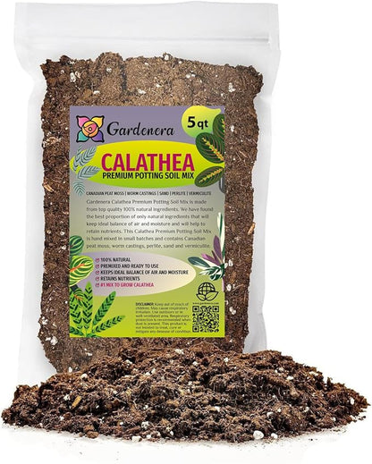 Organic Calathea Plant Soil Mix by Gardenera - Cultivate Leaf Pattern Excellence with Natural and Nutrient-Rich Formula - 5 Quart