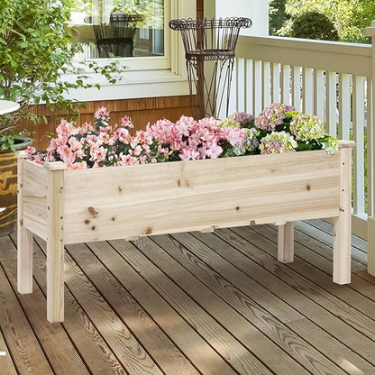 HAPPYGRILL Raised Garden Bed, Wood Planter Box with Legs, 5 Drainage Holes, Elevated Garden Bed for Vegetables Flowers, Outdoor Plant Container for Yard Garden