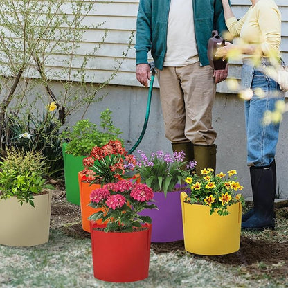 6 Pack 7 Gallon Grow Bags, Colorful Fabric Plant Growing Pots with Handles, Garden 7 Gal Fabric Grow Pots, Vegetable Plant Growing Bags for Garden (7 Gallon)