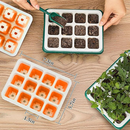 6pcs Reusable Seed Starter Kit, 72 Cells Seed Starter Trays, Silicone Seedling Starter Trays for Starting Plant Seeds with Flexible pop-Out Cells, Indoor Gardening Plant Germination Trays, Orange