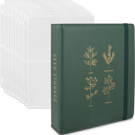 Seed Storage Organizer Binder - Seed Packet Organizer with 50 Pack Sheet Protectors that stores 200 Seed Envelopes. Seed Storage Binder delivering complete Seed Saving Kit for every Garden Lover.