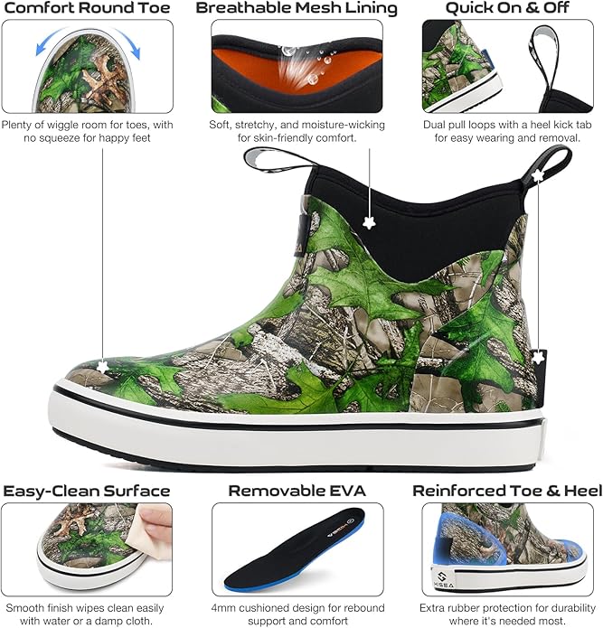 HISEA Kids Easy-On Rain Boots for Boys and Girls, Warm Waterproof Insulated Deck Boots Non-Slip Rubber Ankle Boots