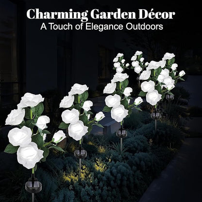 Solar Rose Lights Outdoor, 2 Pack with 14 Rose Flowers Waterproof Color Changing LED Flower Lights, Solar Powered Garden Stakes for Yard, Patio, Pathway Decor - Artificial Floral Decorative Lighting