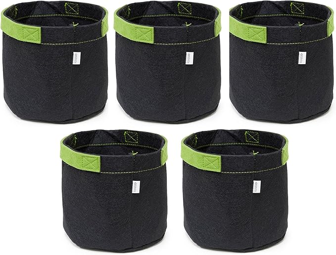247Garden 2-Gallon Fabric Pots/Plant Grow Bags w/Green Handles (5-Pack, Black)