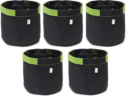247Garden 2-Gallon Fabric Pots/Plant Grow Bags w/Green Handles (5-Pack, Black)