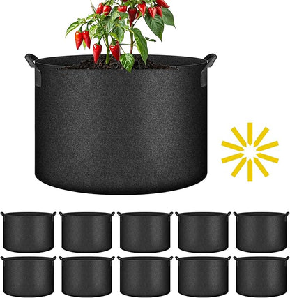 iPower 10-Pack 10-Gallon Grow Bags Nonwoven Fabric Pots Aeration Container with Strap Handles for Garden and Planting, 10 Gallon, Black
