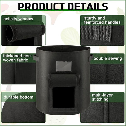 10 Pcs 15 Gallon Potato Grow Bags with Flap Grow Containers Bucket Nonwoven Fabric Garden Bags Potato Planter Pots with Handles Potato Growing Containers for Planting Potatoes Tomato Vegetables, Black