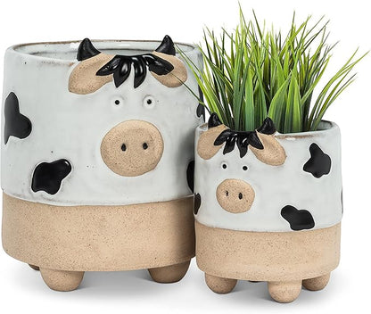 Abbott Collection Stoneware Cow on Legs Planter - Mini (3" H, 2.5" Opening)