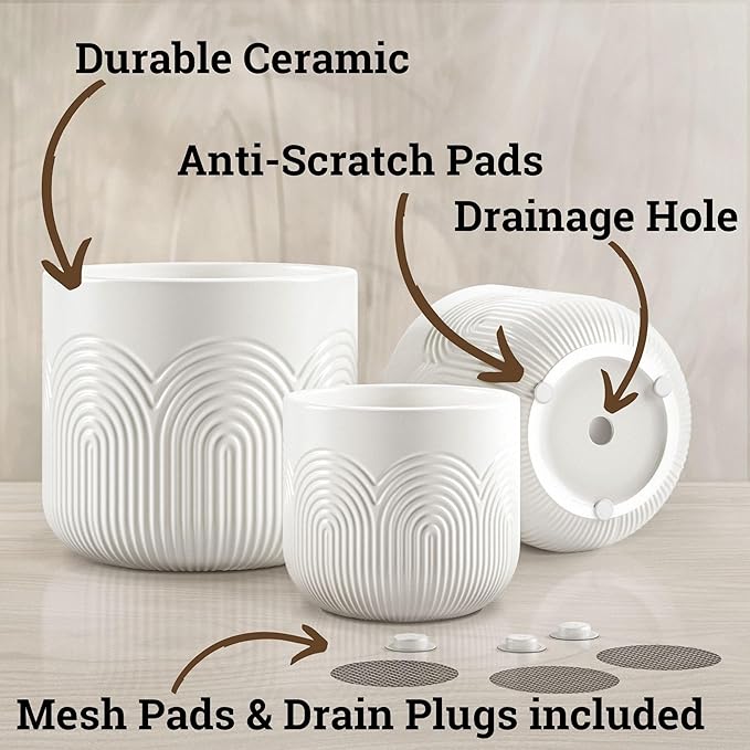 Ceramic Pots for Plants Set of 3 Sizes - 6, 5, 4 Inch Diameter Plant Pots with Drainage Holes - Ceramic Planters for Indoor Plants - Decorative Flower Pot - Plant Pot with Drainage - Indoor Planter