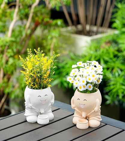 Quirky Cute Planter with Smiley Face,Pee Plant Pot,Naughty Boy Plant Face Pot with Drainage Hole,for Indoor Outdoor, Christmas, Mather's Day Gift(Naughty Boy,White)