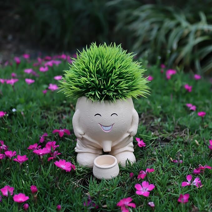 Cute Head Planter, Face Flower Pot Fun Head Vase for Plants for Indoor Outdoor Décor, Unique Cactus Office Plant Pots