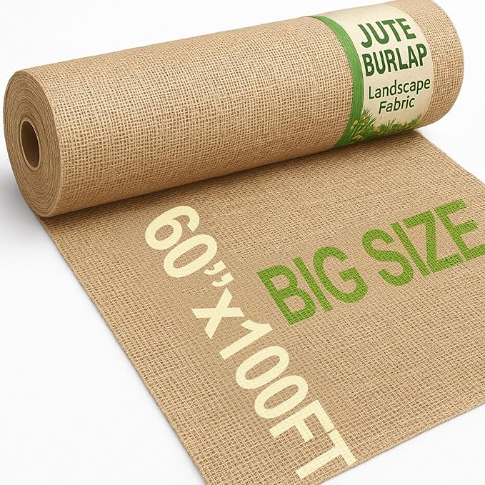 60" x 100 feet Burlap Fabric Roll – Multipurpose Burlap Tree Wrap, Natural Jute Garden Fabric for Outdoor Plant Cover, Weed Barrier Cloth, Landscaping, DIY Crafts, Gardening & Rustic Party Decor