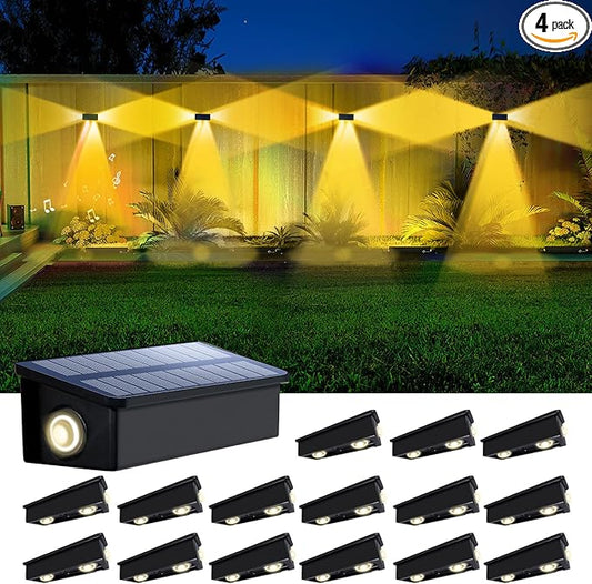 16 Pack 3-Side Solar Fence Lights Outdoor Waterproof with Warm White LED Spot Lens, for Wall, Deck, Patio, Yard, Rail, Garage, Pool, Designed for Enhanced Security, Easy Install