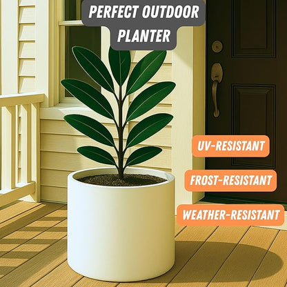 Fox & Fern 14.6 Inch Extra Large Planter — Premium Lightweight Fiberstone Matte White Plant Pot with Drainage Plug - Big Planter for Indoor & Outdoor Use - Weather Resistant & UV Resistant