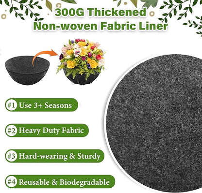 Riare 4 Pack 12 Inch Round Fabric Planter Basket Liner- Hanging Basket Liners Replacement Coco Fiber Liner Alternative for Hanging Basket Flowers (Prevent Birds from Nesting)