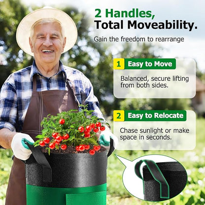 6 Pack Potato Grow Bags with Flap, 15 Gallon Grow Bags for Growing Potatoes, Colorful Durable Fabric Garden Planter Pots with Harvest Window for Tomatoes Vegetables Fruit Flowers Herbs