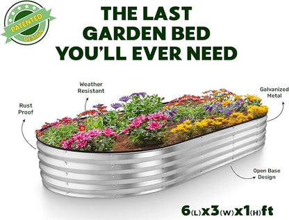 Plant & Plot Galvanized Raised Garden Beds Outdoor // 6×3×1 ft Planter Raised Beds for Gardening, Vegetables, Flowers // Large Metal Garden Box // Patented Tool-Free Design (Silver)