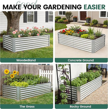 G GOOD GAIN 6x3x2 ft Galvanized Raised Garden Bed Kit, Large Metal Planter Box Outdoor for Vegetables, Flowers, Herbs, 24" Tall 269 Gallon Capacity Deep Root Design, Silver