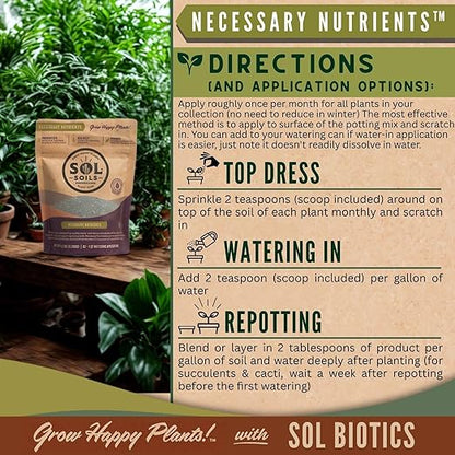 Sol Soils Sol Biotics Necessary Nutrients – Soil Fertilizer with Biochar, Humic Acids & Beneficial Microbes Including Mycorrhizal Fungi & Bacillus Bacteria for Healthy Soil & Plant Growth - 4oz